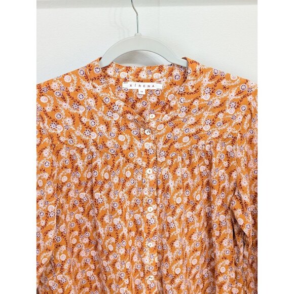 Xirena Jessie Long Sleeve Button Cotton Top Shirt Sz M Orange Floral - Picture 2 of 7